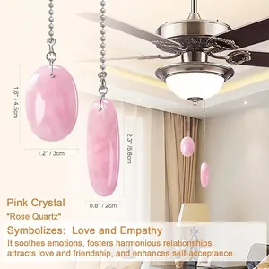Vue détaillée montrant les dimensions de la chaînette en quartz rose pour ventilateur