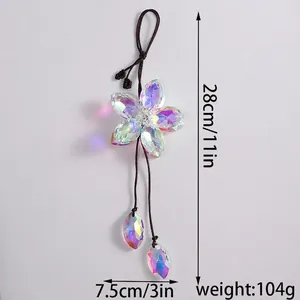 Iridescent crystal five-petal flower car hanging ornament with size and weight details