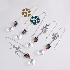 Set of five rainbow crystal suncatchers featuring paw prints and life tree charms