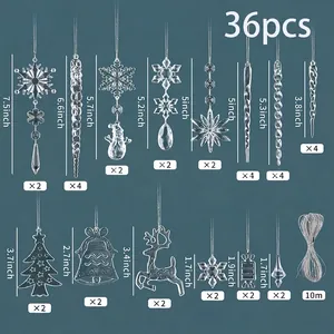 Juego completo de 36 adornos navideños transparentes con tallas y cantidades detalladas