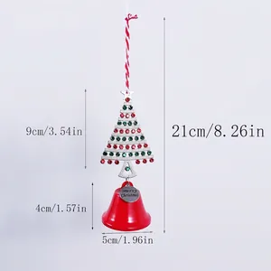 Christmas tree ornament with red bell and sparkling green and red rhinestones