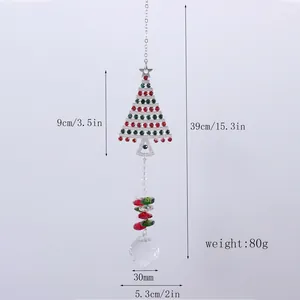 Atrapasol decorativo de cristal con forma de árbol de Navidad y detalles de dimensiones y peso.