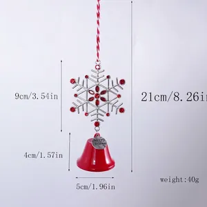 Detailed dimensions of Christmas snowflake and red bell ornament for tree decoration