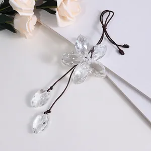 Elegant crystal flower car hanging ornament with faceted petals and white rose decor