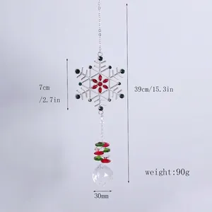 Dimensiones detalladas de un atrapasol de cristal con forma de copo de nieve de Navidad