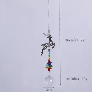Detailed view of 36cm rainbow crystal suncatcher with reindeer and prism beads