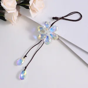 Stunning iridescent crystal flower hanging ornament for car rearview mirror decoration