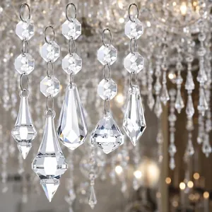 Juego de 50 Colgantes de Cuentas Octogonales de Acrílico Transparente para Navidad Boda DIY Decoración de Cortina