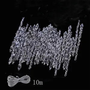 Clear acrylic icicle ornaments set of 25 pieces with 10m silver hanging string for decor