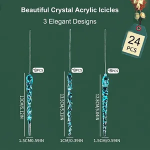 Lot de 24 ornements de stalactites de Noël en acrylique bleu, 3 designs élégants