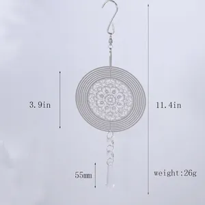3D Stainless Steel Mandala Wind Spinner Sun Catcher With Crystal Pendant Hanging Decor For Garden Patio Outdoor Ornament