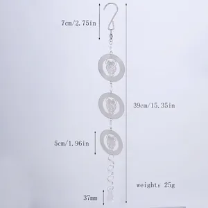 Detailliertes Maßdiagramm für Edelstahl-3D-Eulen-Windspiel mit 39 cm Gesamtlänge und 25 g Gewicht