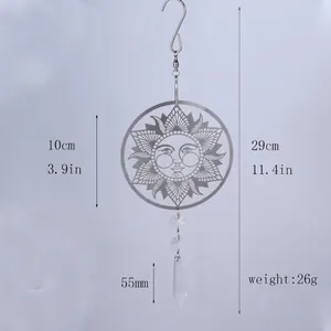 Size detail showing dimensions of 3D mandala sun catcher with crystal pendant