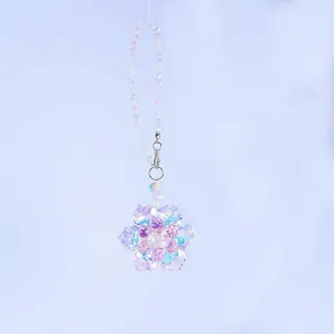 Iridescent crystal suncatcher with flower pendant for car hanging and home DIY decoration