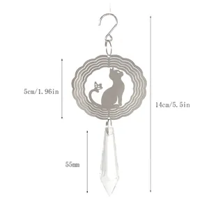 Carillon éolien chat 3D en inox avec pendentif en cristal dimensions et poids détaillés