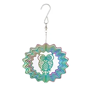 Bunter 3D-Mandala-Windspiel aus Edelstahl mit Eulen-Design für die Gartendekoration