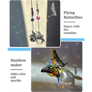 Detailaufnahme eines Schmetterling-Kristall-Sonnenfängers mit Regenbogenreflexionen