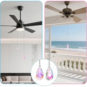 Set di due ciondoli a goccia in cristallo AB sfaccettato per catenelle del ventilatore da soffitto