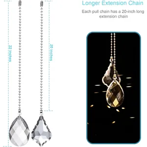 Crystal Ceiling Fan Pull Chain Pendants White Crystal Teardrop And Maple Leaf Pattern Suncatcher Decoration For Home Lamp Decor