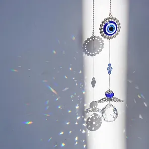 Attrape-Soleil en Cristal Mauvais Œil Ornement Suspendu Décoration Jardin Cristal de Roche Alliage Arc-en-Ciel Soleil Papillon Ailes Pendentif