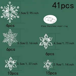 41 Pcs Clear Acrylic Christmas Snowflake Icicle Ornament Set Transparent Crystal Hanging Pendants For Christmas Tree Winter Party Decoration