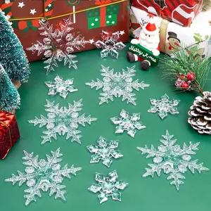 Detailed view of transparent acrylic snowflake ornaments for festive Christmas decor