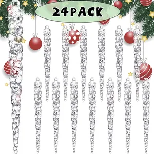 Juego de 24 adornos de carámbanos trasparentes de 17cm para decoración festiva del árbol