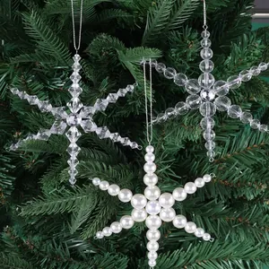 Fiocco di Neve con Perline Ornamento Natalizio in Acrilico Perla Artificiale Decorazione per Albero di Natale Casa Festa Regalo