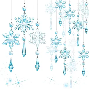 15-delige set hangende kerstversieringen met blauwe sneeuwvlokken en druppels