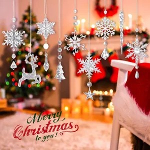 Set de 18 décorations de Noël transparentes avec flocons de neige et rennes festives