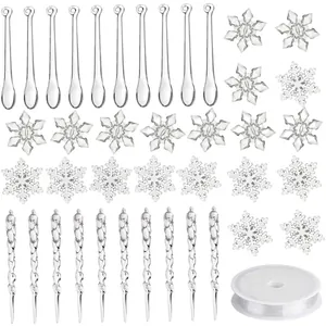 Lot de 40 décorations de sapin de Noël transparentes avec glaçons et flocons