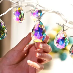 10Pcs AB Colorful Glass Crystal Suncatcher Pendants Faceted Fat Waterdrop Prism Hanging Ornament Decoration For Home Window Garden