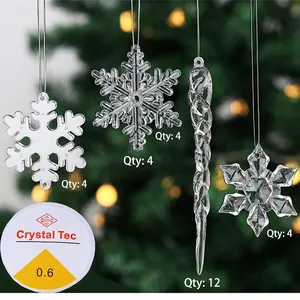 Lot de 24 décorations de Noël en acrylique transparent avec flocons et glaçons