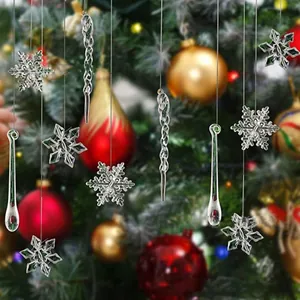 Décorations d'Arbre de Noël en Acrylique Transparent Flocon de Neige Glaçon Goutte d'Eau Pendentifs pour Fête Bricolage