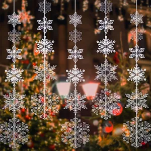 Close-up detail of 24pcs transparent crystal snowflake ornaments for Christmas party decor