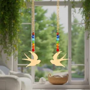 Goldener Vogel Kristall Sonnenfänger Regenbogen Perlen Auto Rückspiegel Hängende Dekoration Fenster Windspiel Haus Garten Deko Geschenk