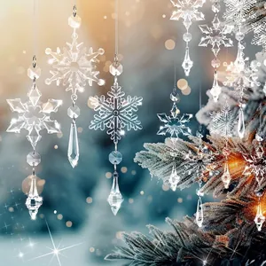 Clear Acrylic Christmas Snowflake Ornaments Hanging Crystal Icicle Decorations For Christmas Tree Holiday Wedding Party Decor Set