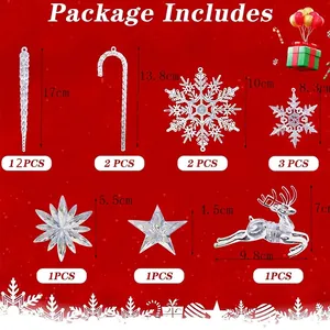 22-piece clear acrylic Christmas ornament set including snowflakes and stars charms