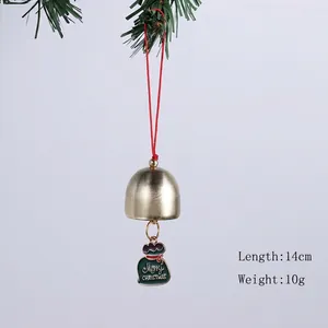Cloche de Noël en métal doré avec pendentif sac cadeau vert, longueur 14 cm