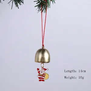 Cloche de Noël décorative en métal doré avec breloque Père Noël, longueur 14 cm