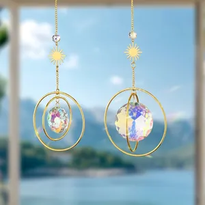 Acchiappaluce in Cristallo Campanello Eolico Set da 2 Pezzi Lega d'Oro Sfera di Cristallo Arcobaleno AB per Giardino Finestra