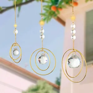 Set di Decorazioni Pendenti Acchiappasole in Cristallo Sfera di Cristallo Sfaccettata in Ferro Oro Metallo Sole Pendente Casa