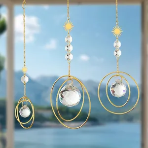 Set di 3 acchiappasole in cristallo con sfere da 20mm 30mm 40mm e catene d'oro
