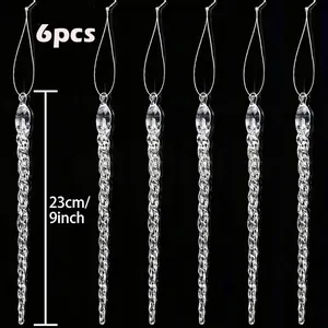 Set of 6 clear acrylic Christmas icicle ornaments, 9-inch twisted design decorations