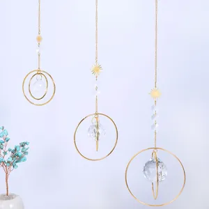 Set di tre acchiappasole in cristallo con ciondoli a sole dorati, misure 20mm, 30mm, 40mm