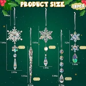Detailed dimension diagram for 18pcs iridescent Christmas ornament set