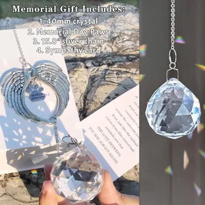 Acchiappasole commemorativo per animali con ali d'angelo, cristallo 40mm e biglietto