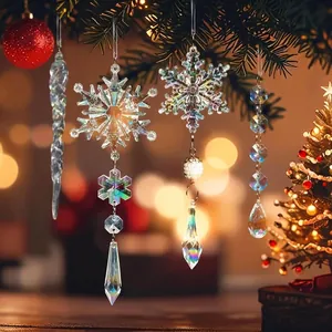 18pcs iridescent acrylic Christmas snowflake and icicle ornament set for holiday decor
