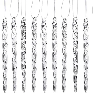 Set of 24 clear twisted icicle ornaments for Christmas tree and holiday party decoration.