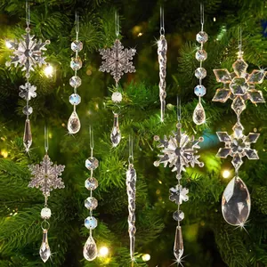 Juego de 18 adornos navideños transparentes de copos de nieve y carámbanos para árbol